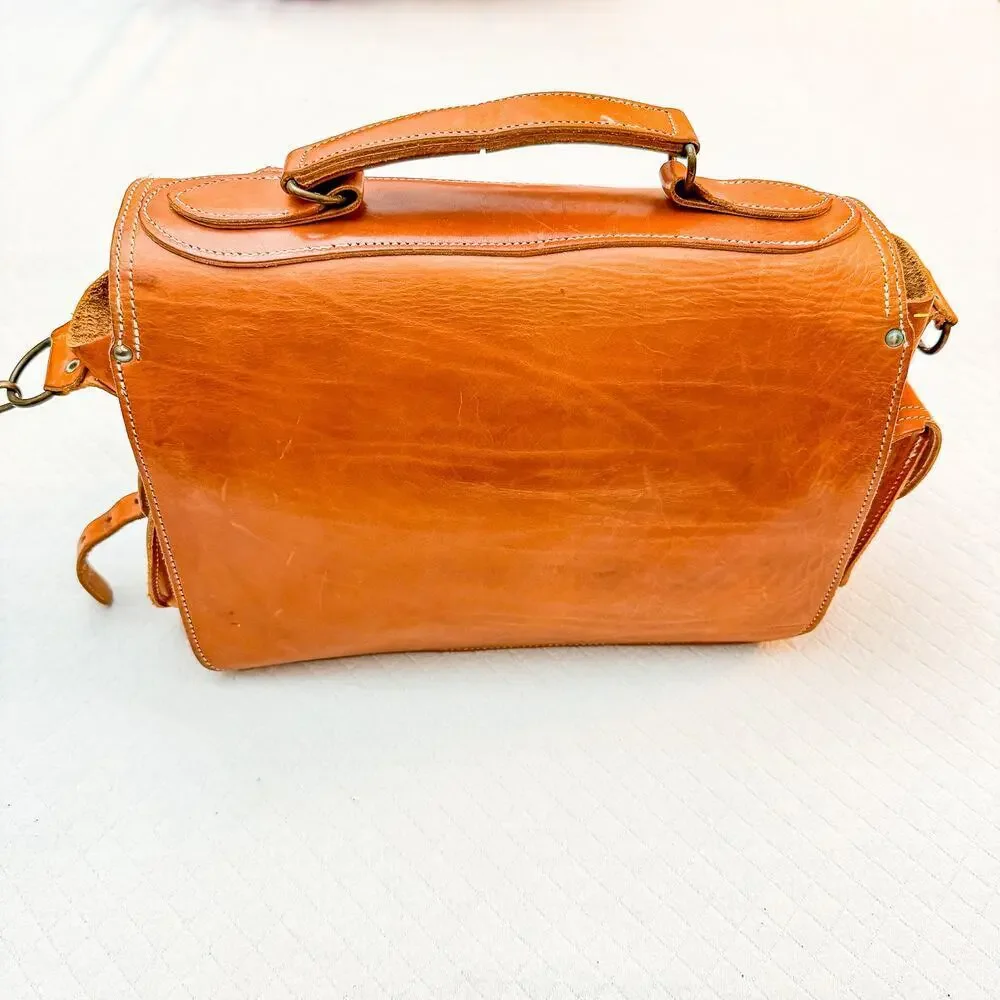 English Briddle Laptop Messenger Bag Tan/Leather EUC